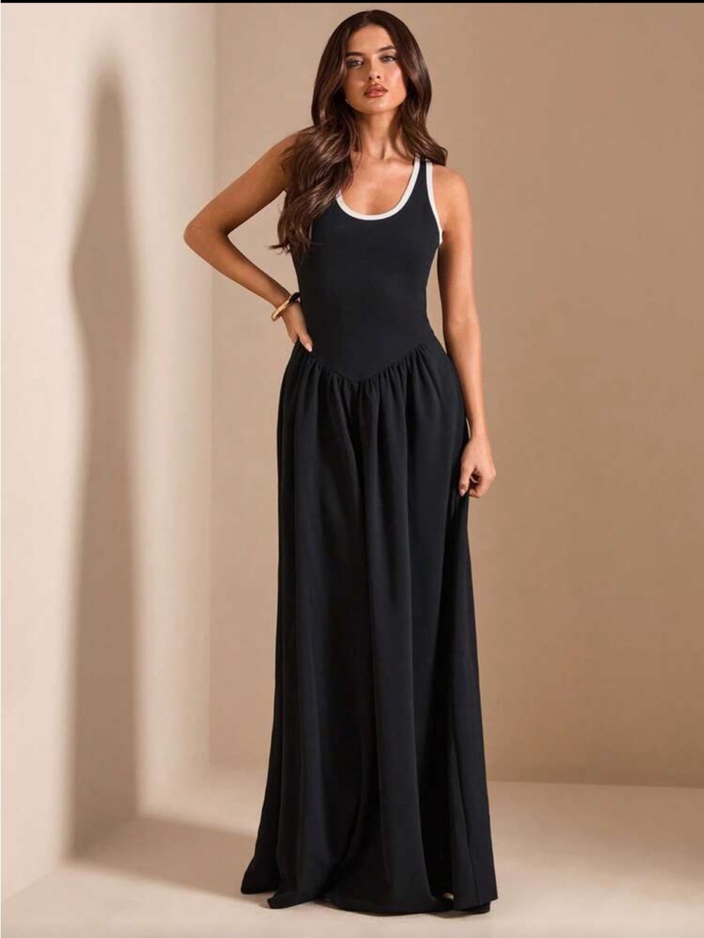 Sleeveless Black Maxi Dress with Contrast Trim